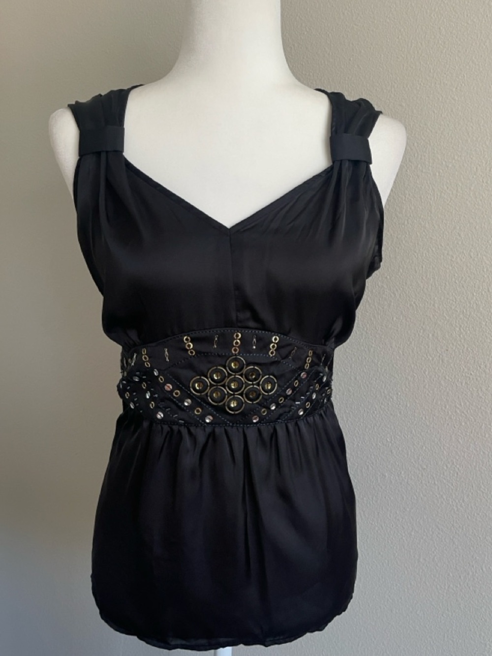 Attention Black Sequin Satin Top Size L